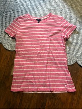 Nautica Pink & White Striped Tee